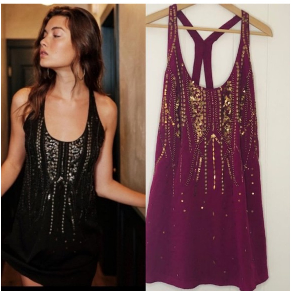 Free People Ella Embellished detail mini slip on dress